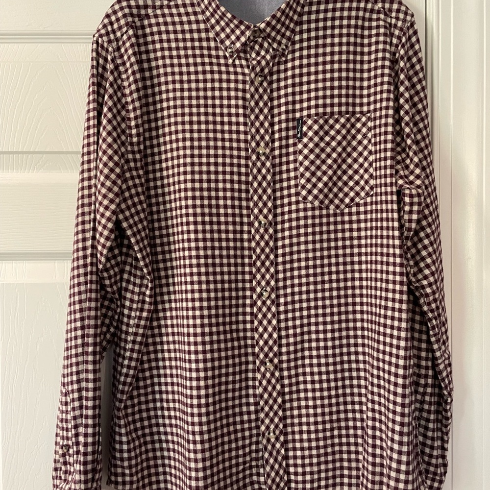 Ben Sherman Pomegranate and White Checkered Gingham Button-Down Shirt Large